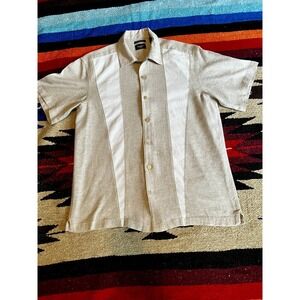 Haggar  Havanna Style washable Linen Button down Shirt‎ mens Large
